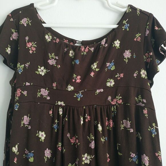 Mini Boden Dress Girl 5-6 yr Brown Floral Empire Flutter Sleeve Cottagecore - Picture 2 of 10